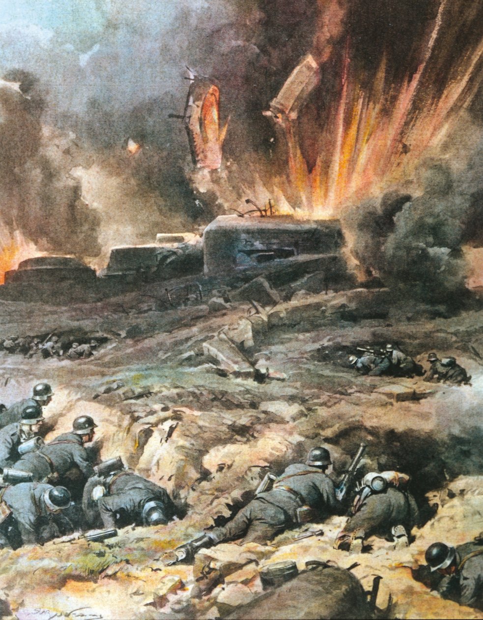 Ranska, Maginot Line, kuvitus The Sunday Courierista tekijältä Achille Beltrame