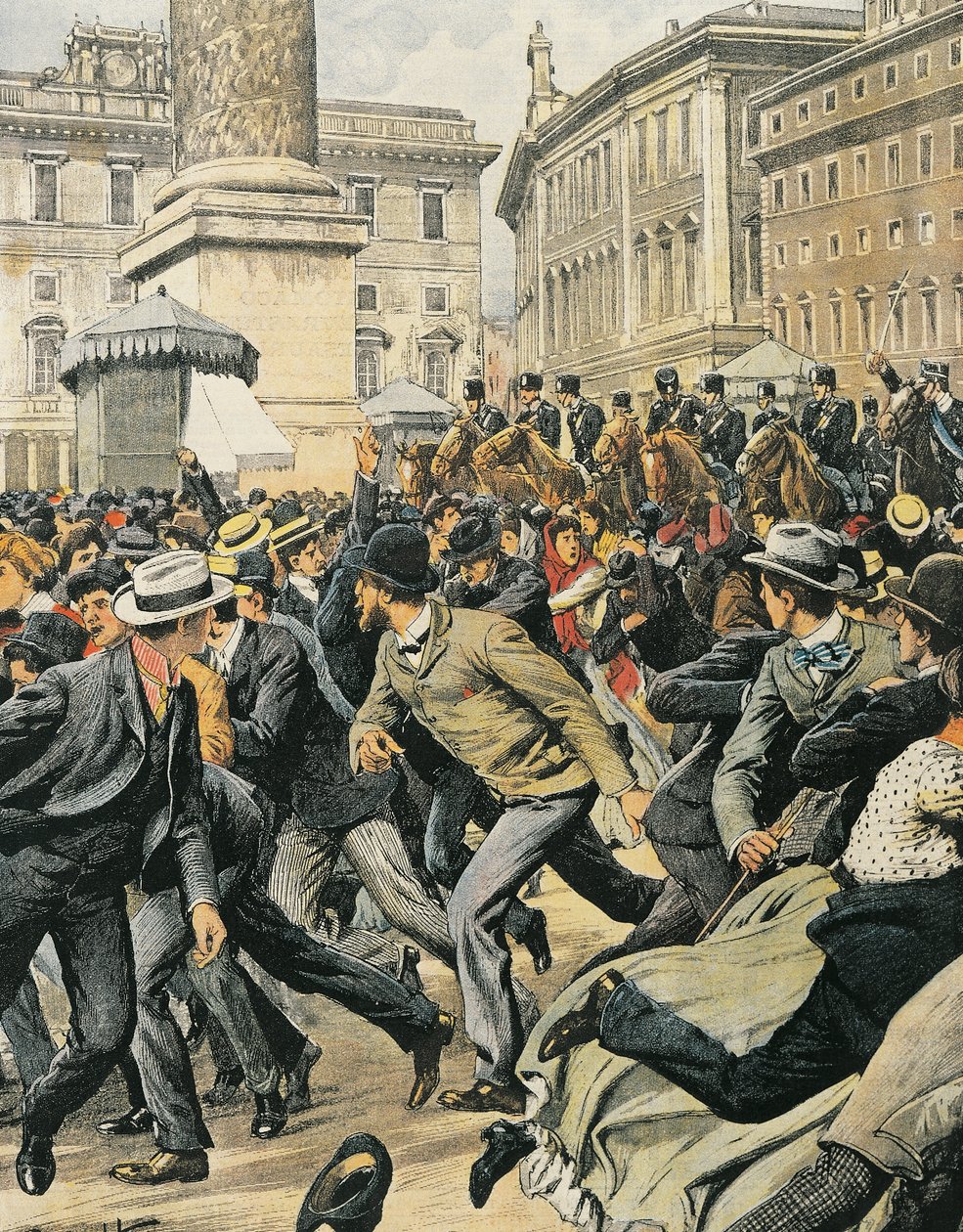 Yleislakko Roomassa, kirjoittanut Achille Beltrame, kuvitus, kuvittaja Achille Beltrame (1871-1945), La Domenica del Corriere tekijältä Achille Beltrame