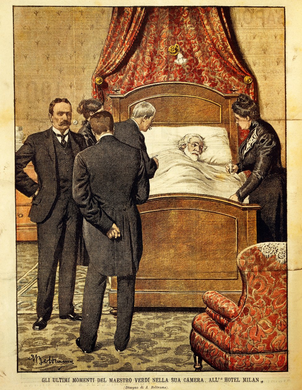 Giuseppe Verdi (1813-1901) kuolee, kuvitus: Achille Beltrame (1871-1945). Italia, 1900-luku. tekijältä Achille Beltrame