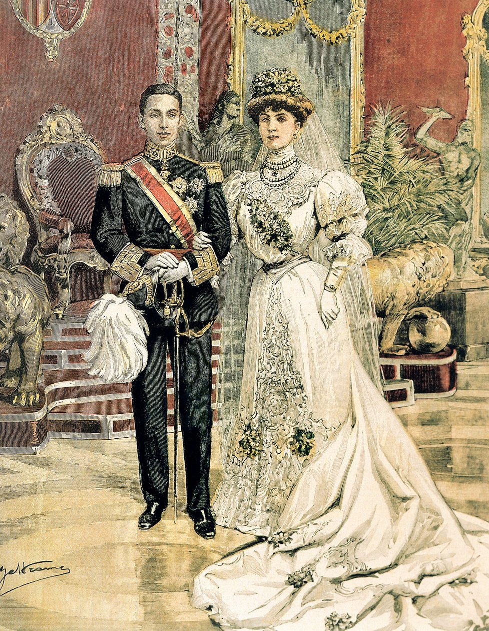 Espanjan kuninkaan Alfonso XIII:n ja Battenbergin prinsessa Enan, Achille Beltramen (1871-1945) avioliitto La Domenica del Corrieresta, 3. kesäkuuta tekijältä Achille Beltrame