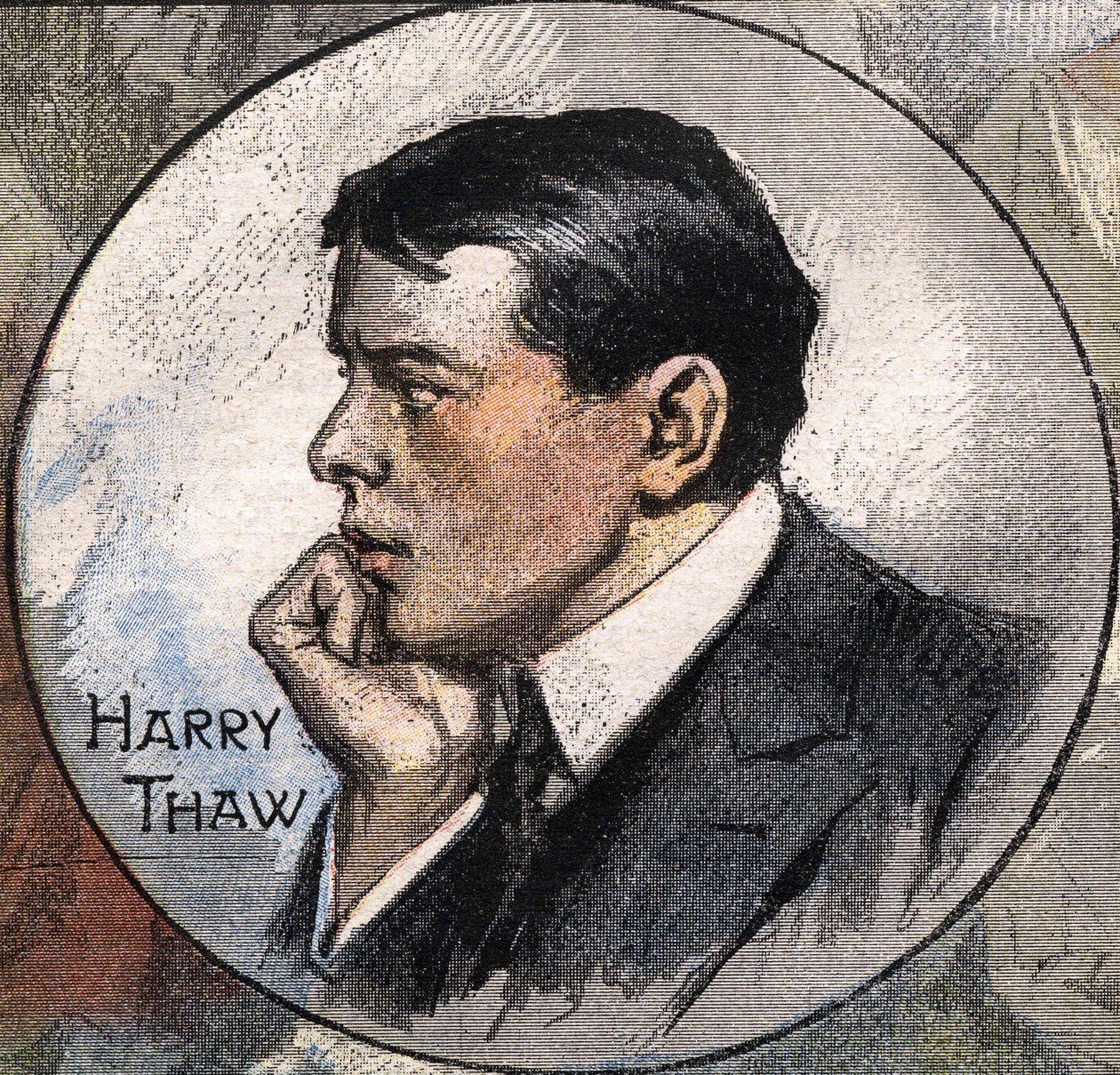 Muotokuva Harry Thawsta vuonna 1907 oikeudenkäynnin aikana tekijältä Achille Beltrame