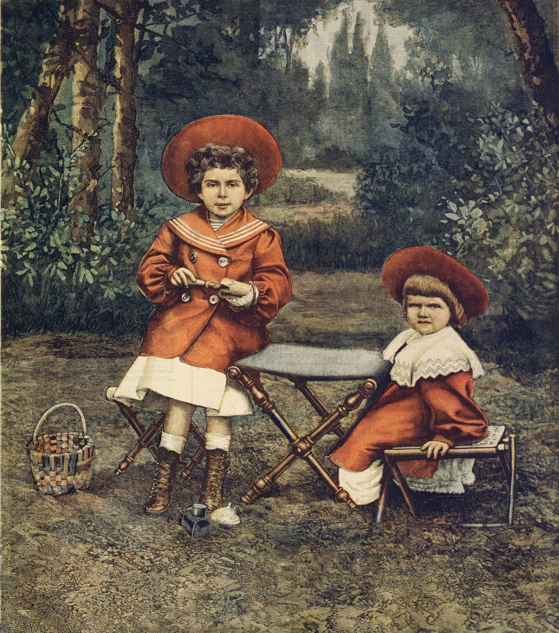 Prinsessat Jolanda ja Mafalda, kuninkaan tyttäret, Quirinalen puutarhoissa, kirjoittanut Achille Beltrame (1871-1945), La Domenica del Corrieresta tekijältä Achille Beltrame