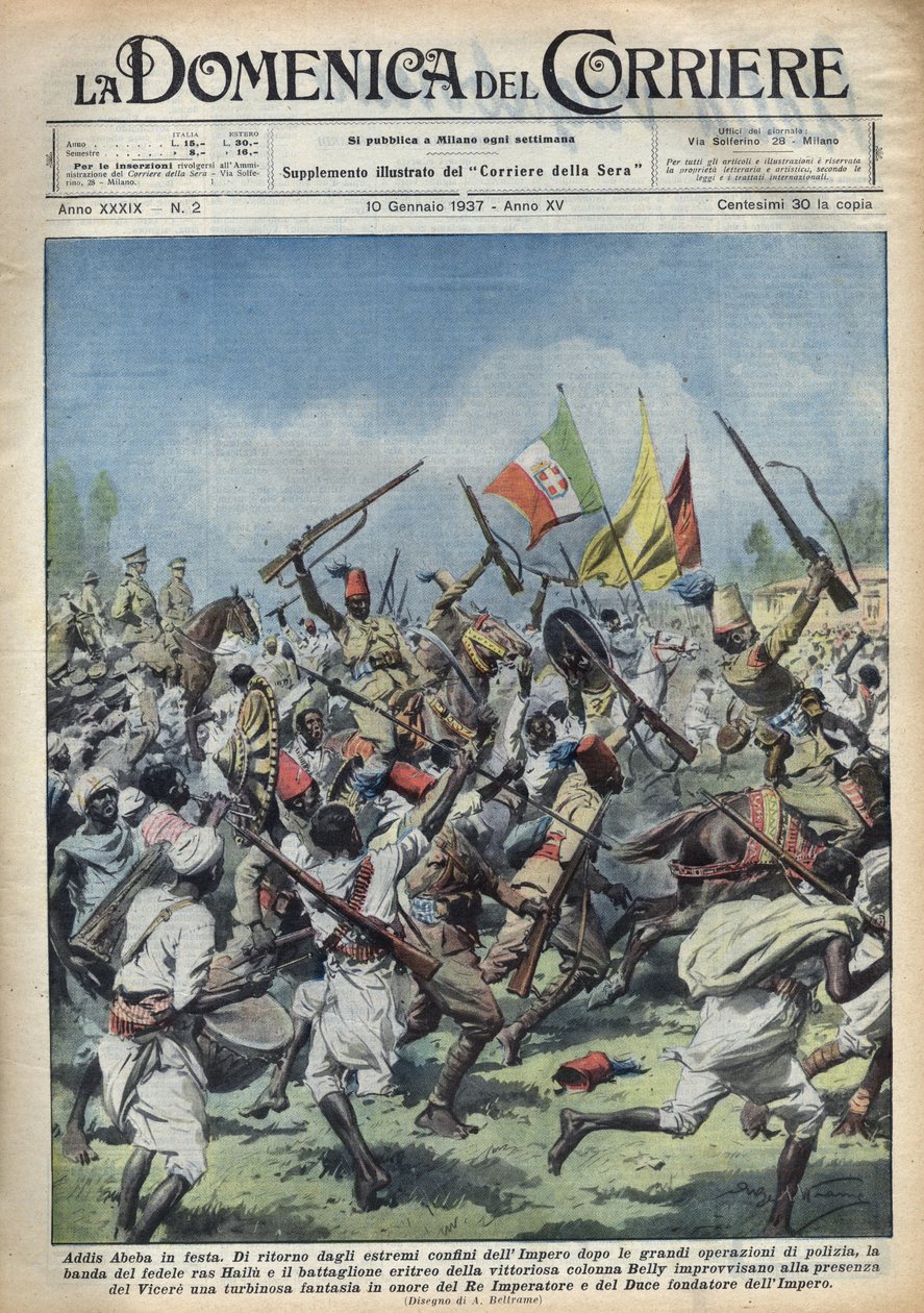 Addis Abeba, Etiopia - Ras Hailou - Tärkeimmät poliisioperaatiot Paraati herttua (Benito Mussolini) ja Etiopian kuninkaan kunniaksi. Kuva Achille Beltramesta elokuvassa "Käytävän Domenica" 1.10. tekijältä Achille Beltrame