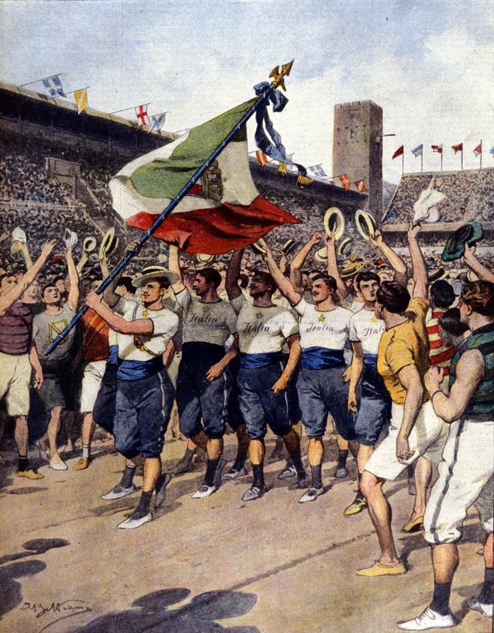 Vuoden 1912 Tukholman olympialaiset: voittaja italialainen voimistelujoukkue. Sairas d