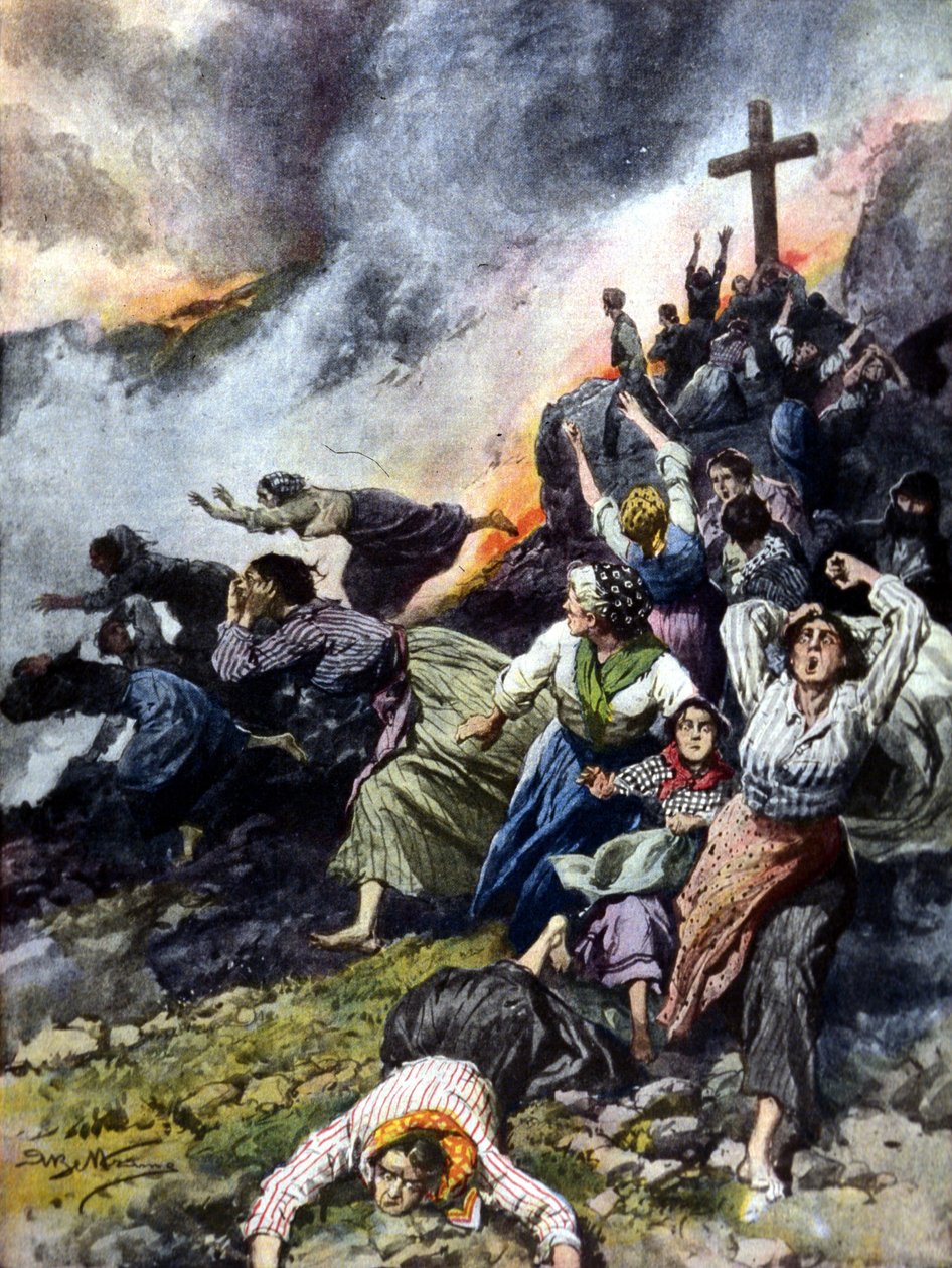 Etnan purkaus Sisiliassa vuonna 1902. Ill. kirjoittanut A. Beltrame. "La Domenica del Corriere" ". tekijältä Achille Beltrame