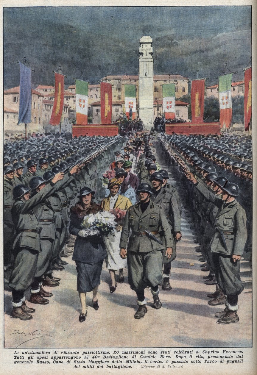 Mustapaidan (camicie nere) jäsenten hääjuhla Caprino veronese en Venetie Illustration d
