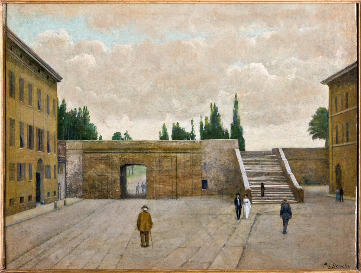 Porta San Francesco Modenassa (öljy kankaalle) tekijältä Achille Boschi