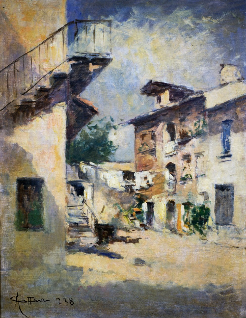 Achille Cattaneon (1872-1931) maalaismainen sisäpiha. Italia, 1900-luku. tekijältä Achille Cattaneo