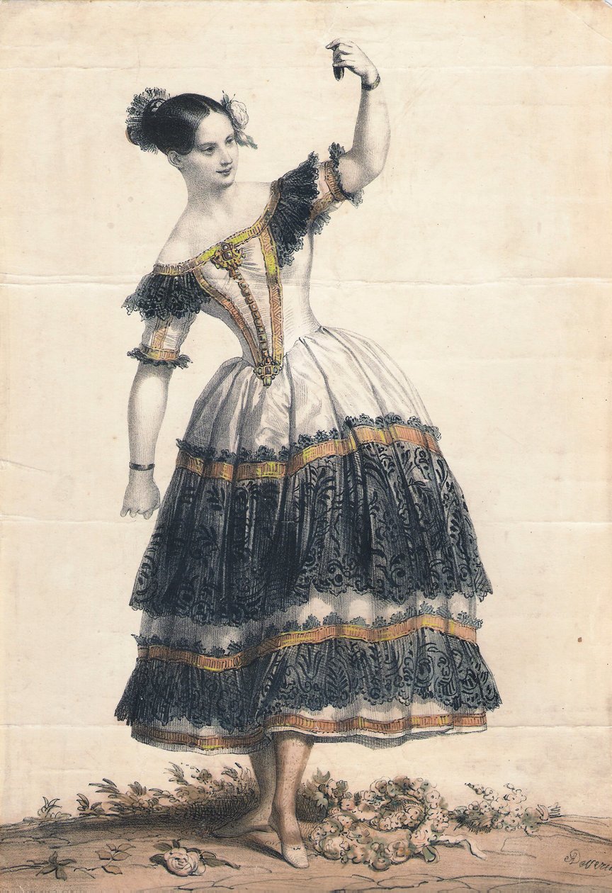 Fanny Elssler Florindana tanssissa La Cachucha -baletti Le Diable lame, 1836 tekijältä Achille Devéria
