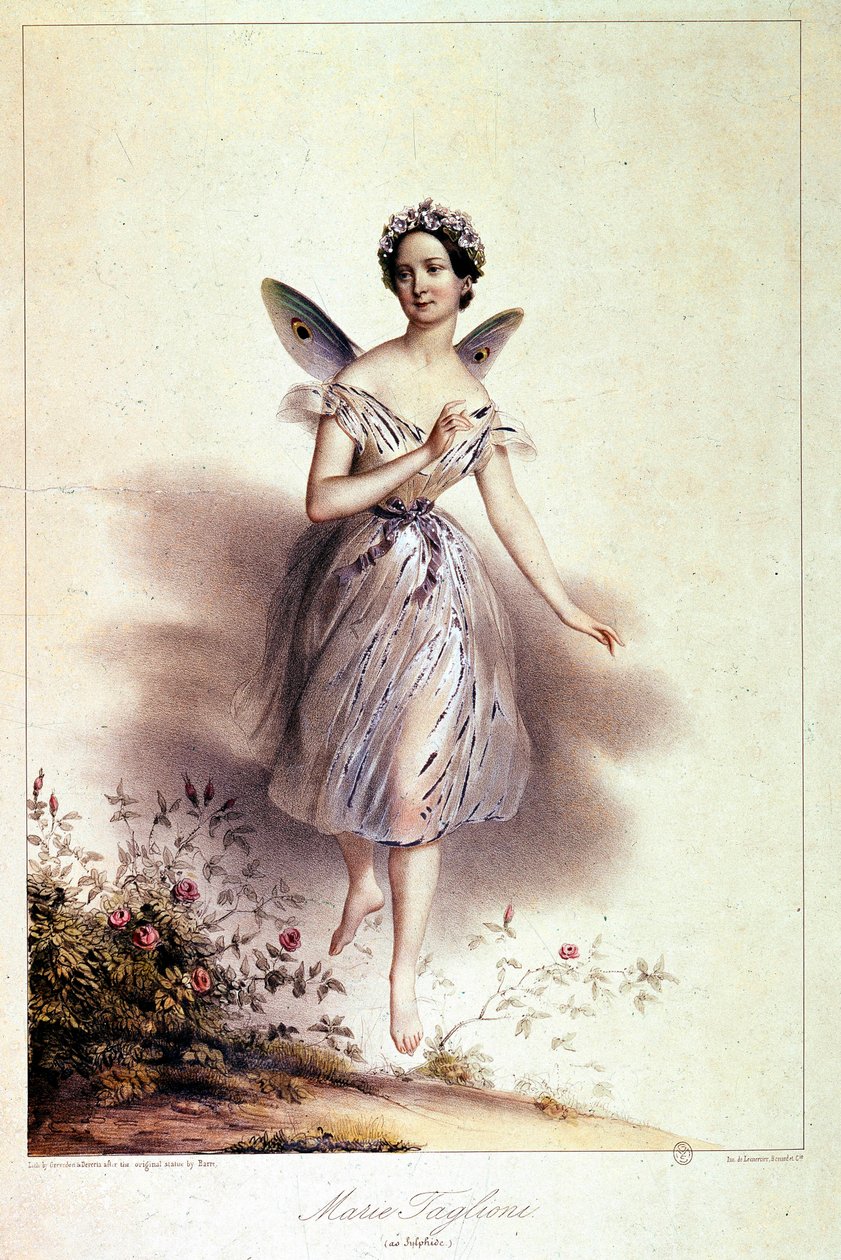 Marie Taglioni (1804 - 1884), ballerina, edustettuna sylphidessa - kuvitus: Achille Deveria (1800 - 1857) tekijältä Achille Devéria