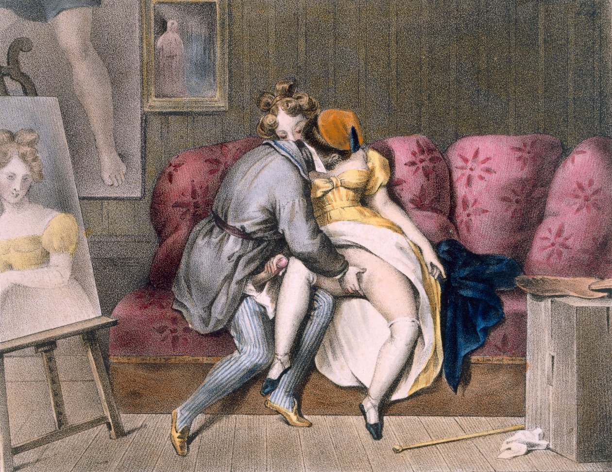 Taiteilija ja Sitter: manuaalinen esipeli, n. 1830-40 (värilitho) tekijältä Achille Devéria
