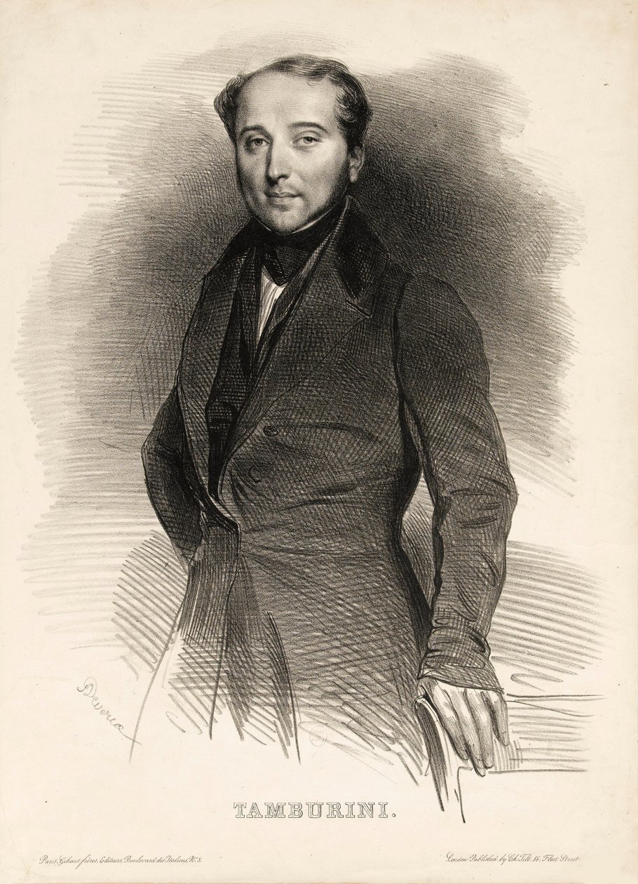 Oopperalaulaja Antonio Tamburinin muotokuva 1800-1876, tekijältä Achille Devéria
