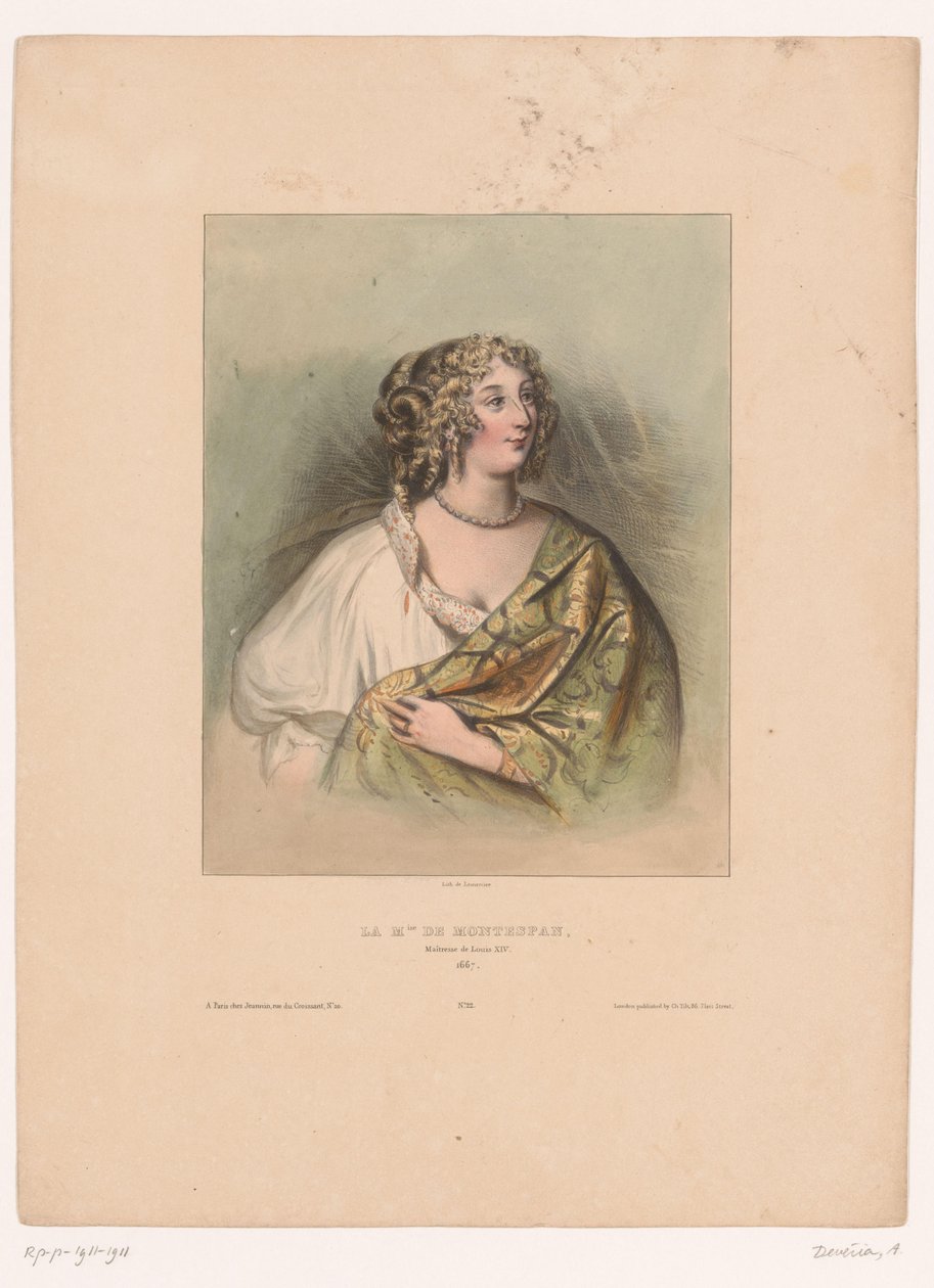 Madame de Montespanin muotokuva La M.ise de Montespan, Ludvig XIV:n rakastajatar, 1667 (otsikko esineessä) Famous Women (sarjan nimi) tekijältä Achille Devéria