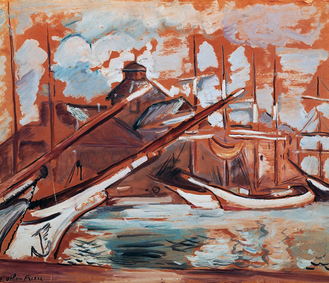 Satamakohtaus, Othon Friesz (1879-1949), öljy pahville, 54x65 cm. Ranska, 1900-luku. tekijältä Achille Emile Othon Friesz