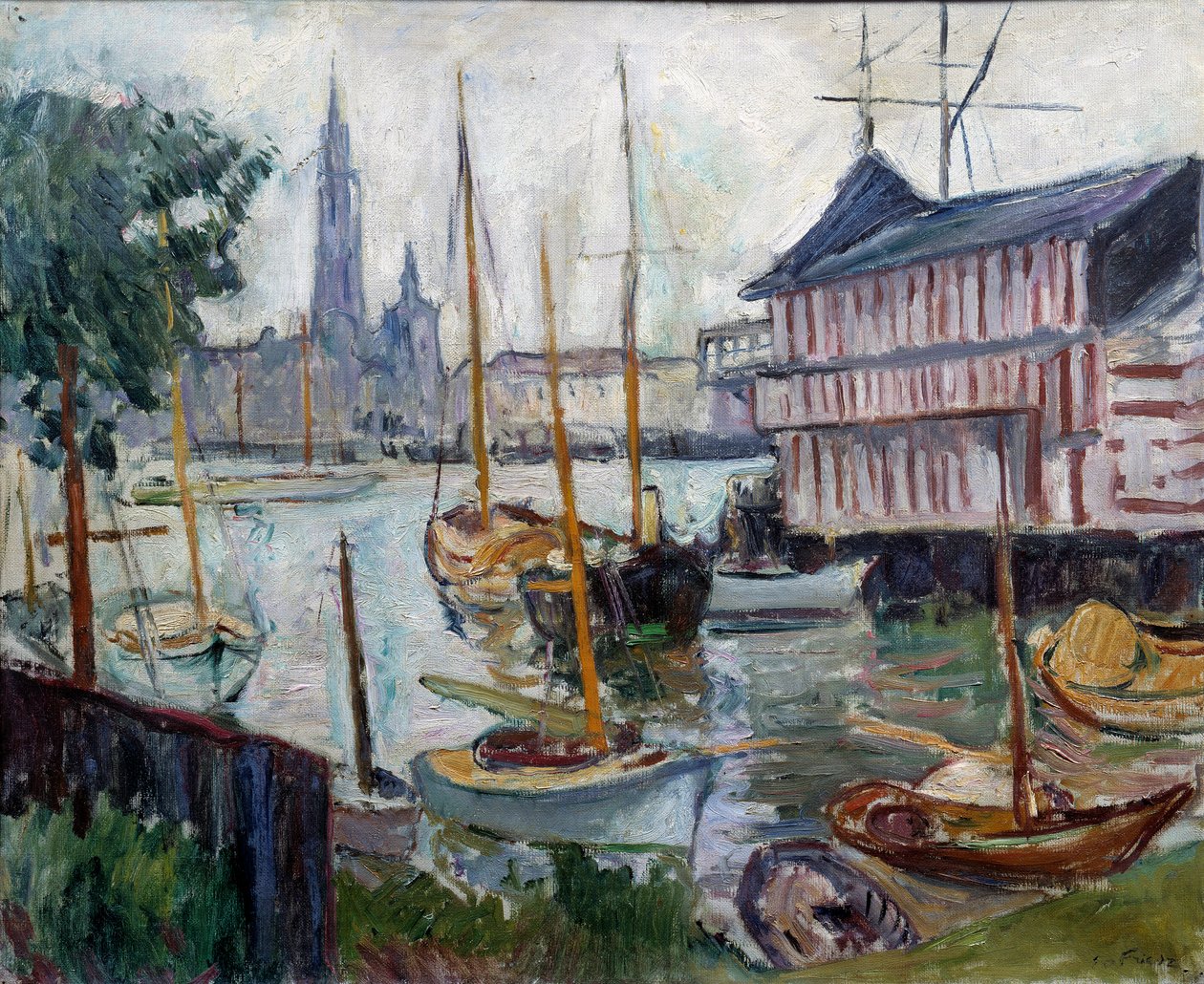 Lampi ja kalastusaluksia Achille-Emilen (Achille Emile) maalaus Othon Friesz (1879-1949) 1900-luku Le Havre, Musee des Beaux Arts tekijältä Achille Emile Othon Friesz