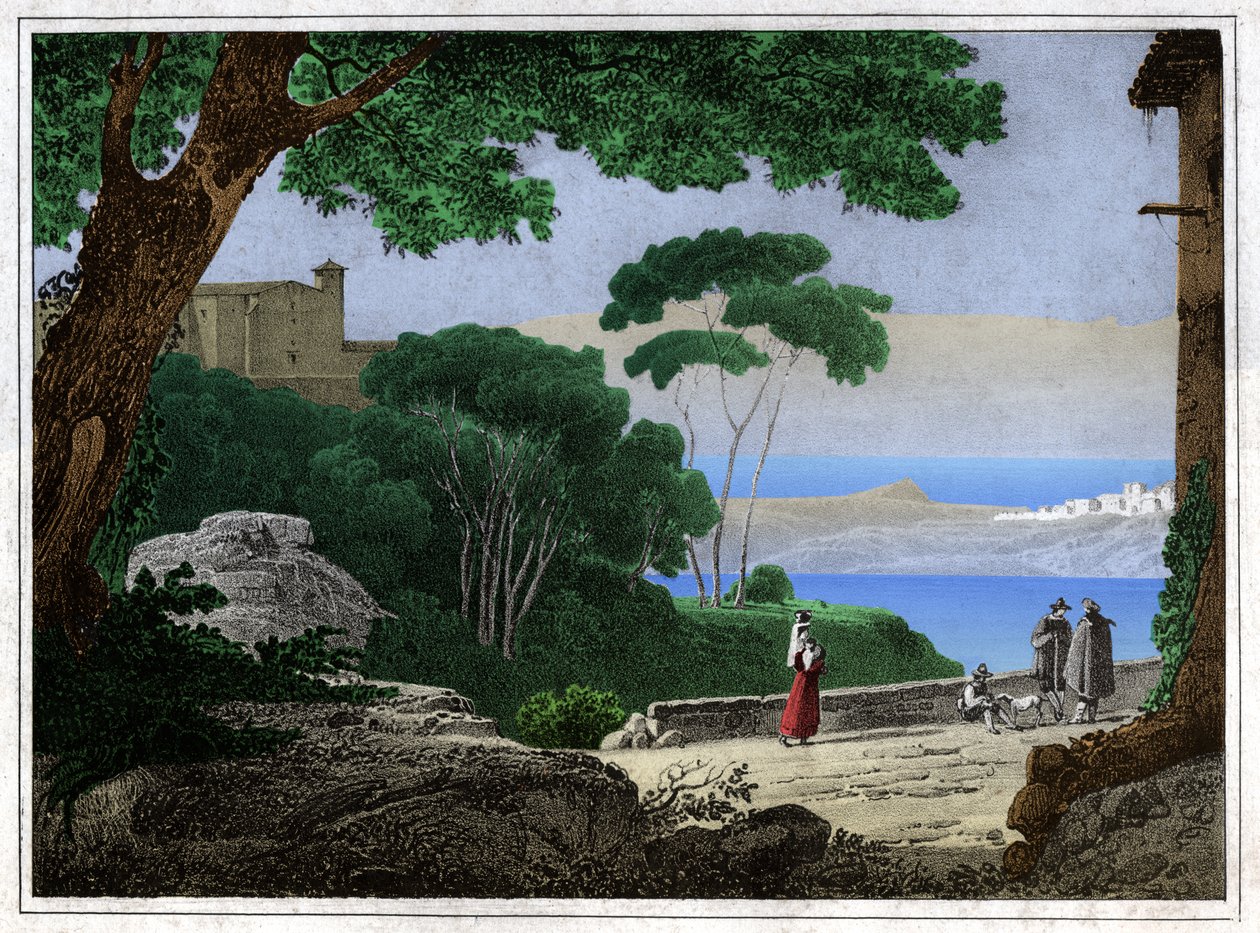 Albano-järvi. (kaiverrus, n. 1820) tekijältä Achille Etna Michallon
