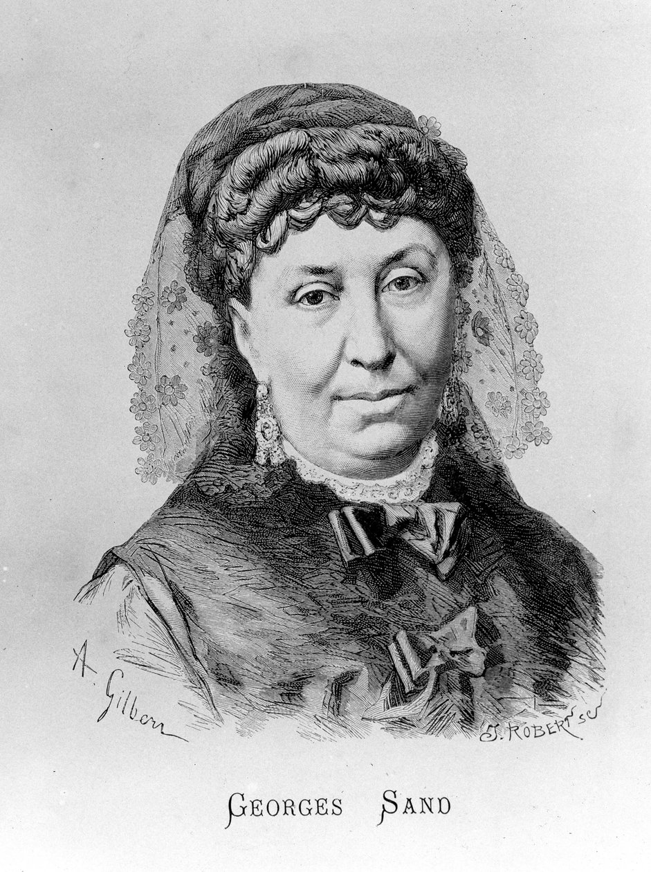 A. Gilbernin muotokuva George Sandista (Aurore Dupin, Baronne Dudevant) (1804-1876) tekijältä Achille Isidore Gilbert