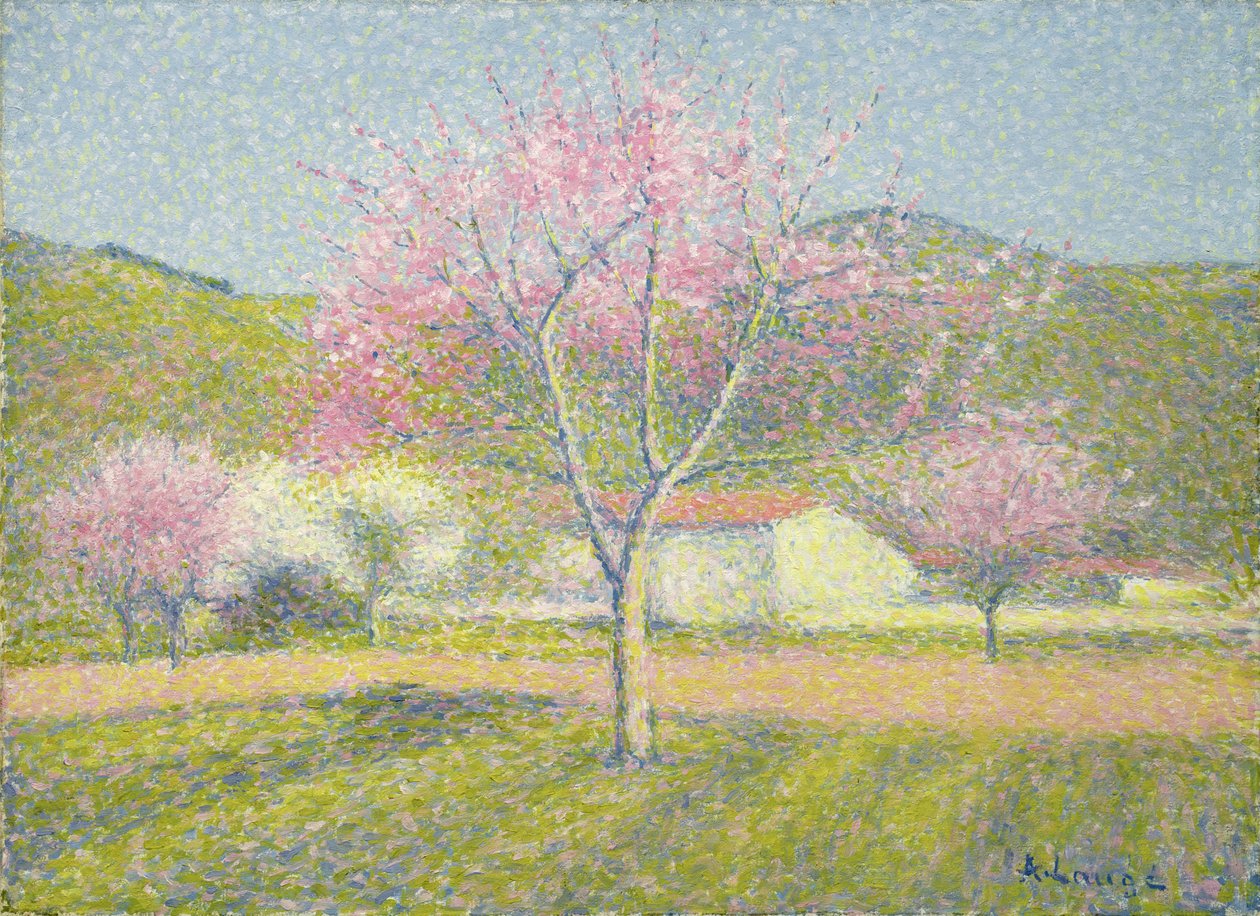 Orchard in Springtime, Apple Trees in Bloom, n. 1920-29 (öljy puuvillalle) tekijältä Achille Lauge