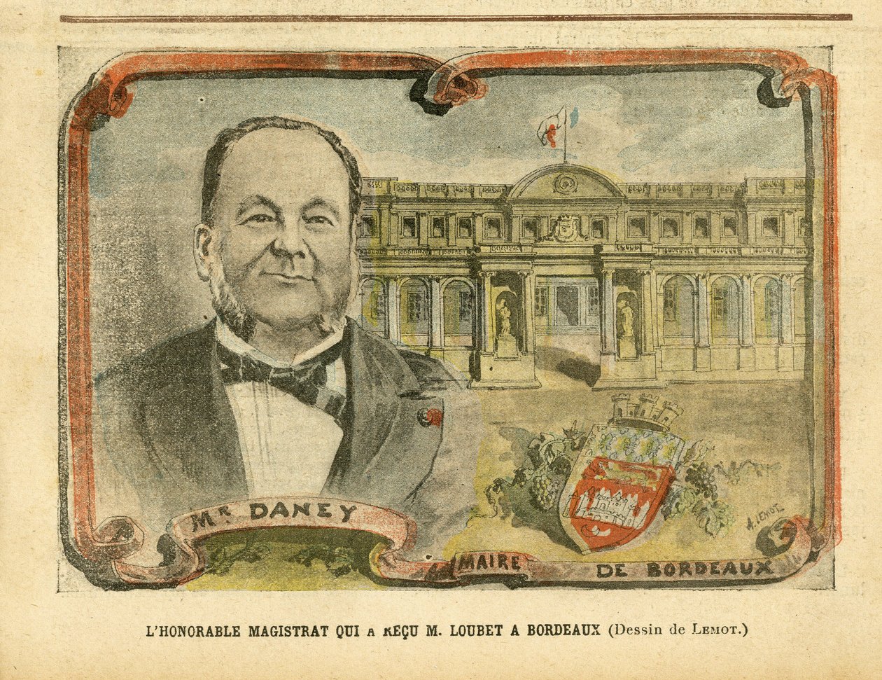 Kuva Achille Lemotista (1846-1909) Le Pelerinissä, 07.5.2005 - kunnianarvoisa tuomari, joka otti vastaan M. Loubetin Bordeaux