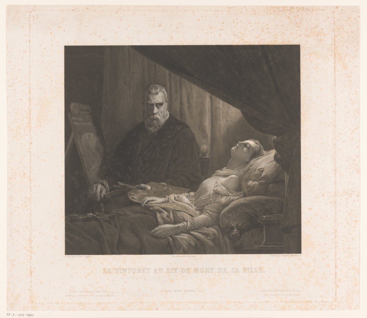 Il Tintoretto esittää tytärtään kuolinvuoteella Le Tintoret au lit de mort de sa fille (otsikko esineessä) tekijältä Achille Louis Martinet