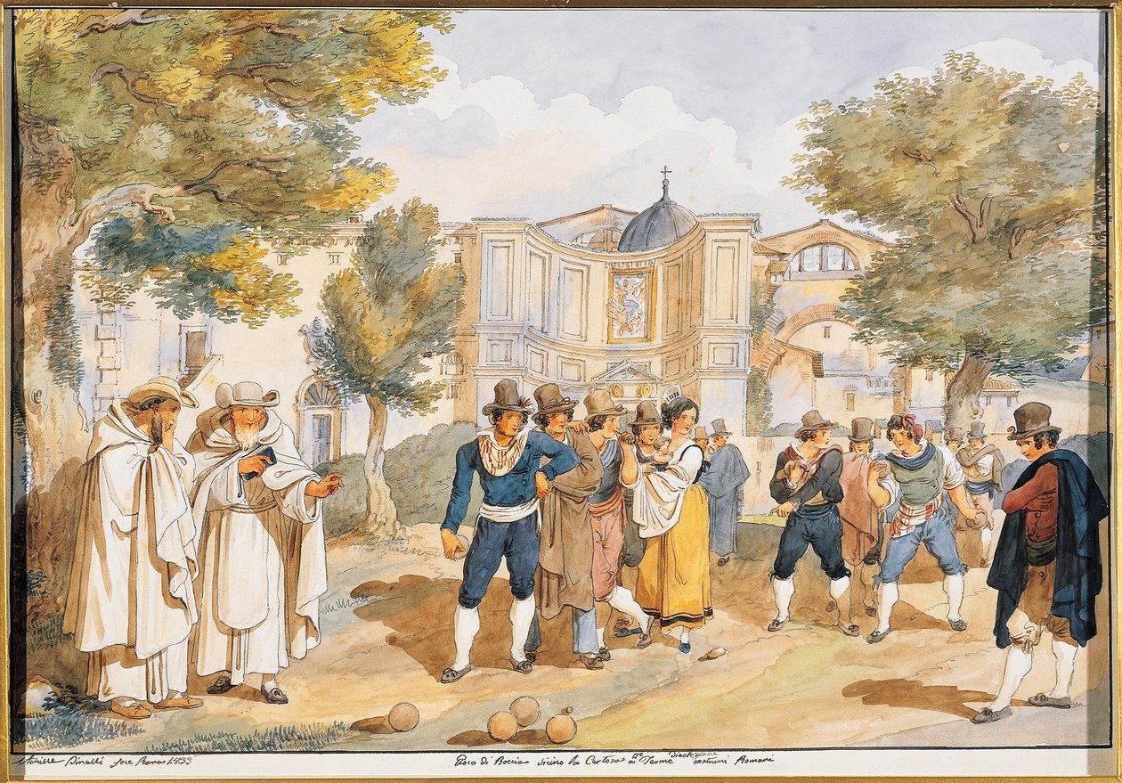 Pelaa boccea Santa Maria degli Angelissa Roomassa, Achille Pinelli (1809-1841), Italia tekijältä Achille Pinelli