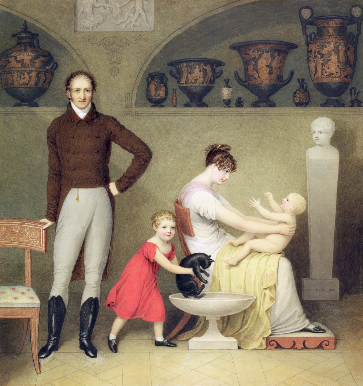 Taiteilija ja hänen perheensä, 1813 (wc ja grafiitti kortilla) tekijältä Adam Buck