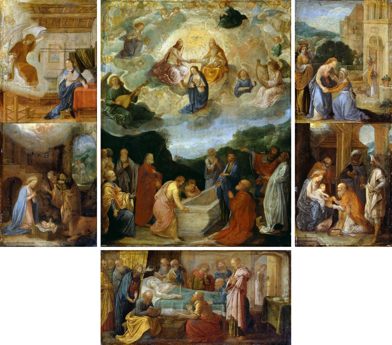 Hausaltar mit sechs Szenen aus dem Leben der Jungfrau Maria tekijältä Adam Elsheimer