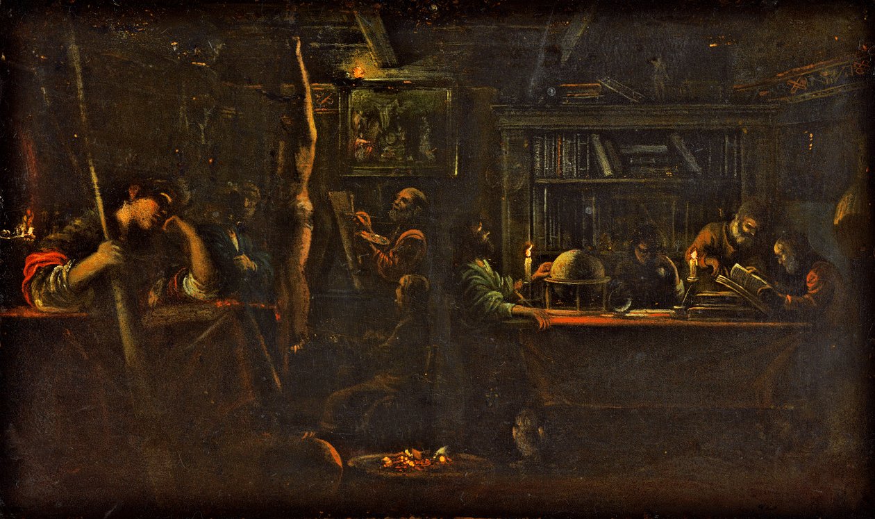 Minerva taiteen ja tieteiden suojelijana, 1600-05 (öljy kuparille) tekijältä Adam Elsheimer