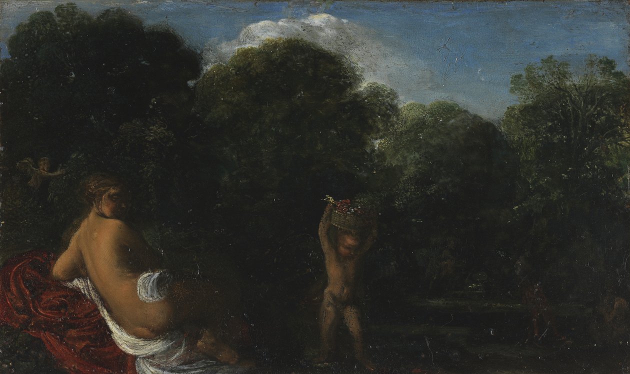Venus ja Cupid, 1600-05 (öljy kuparille) tekijältä Adam Elsheimer