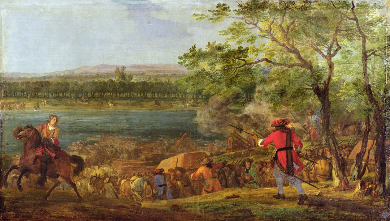 Pontoneerien saapuminen Reinin ylitykselle, 1600-luvun loppu tekijältä Adam Frans van der Meulen