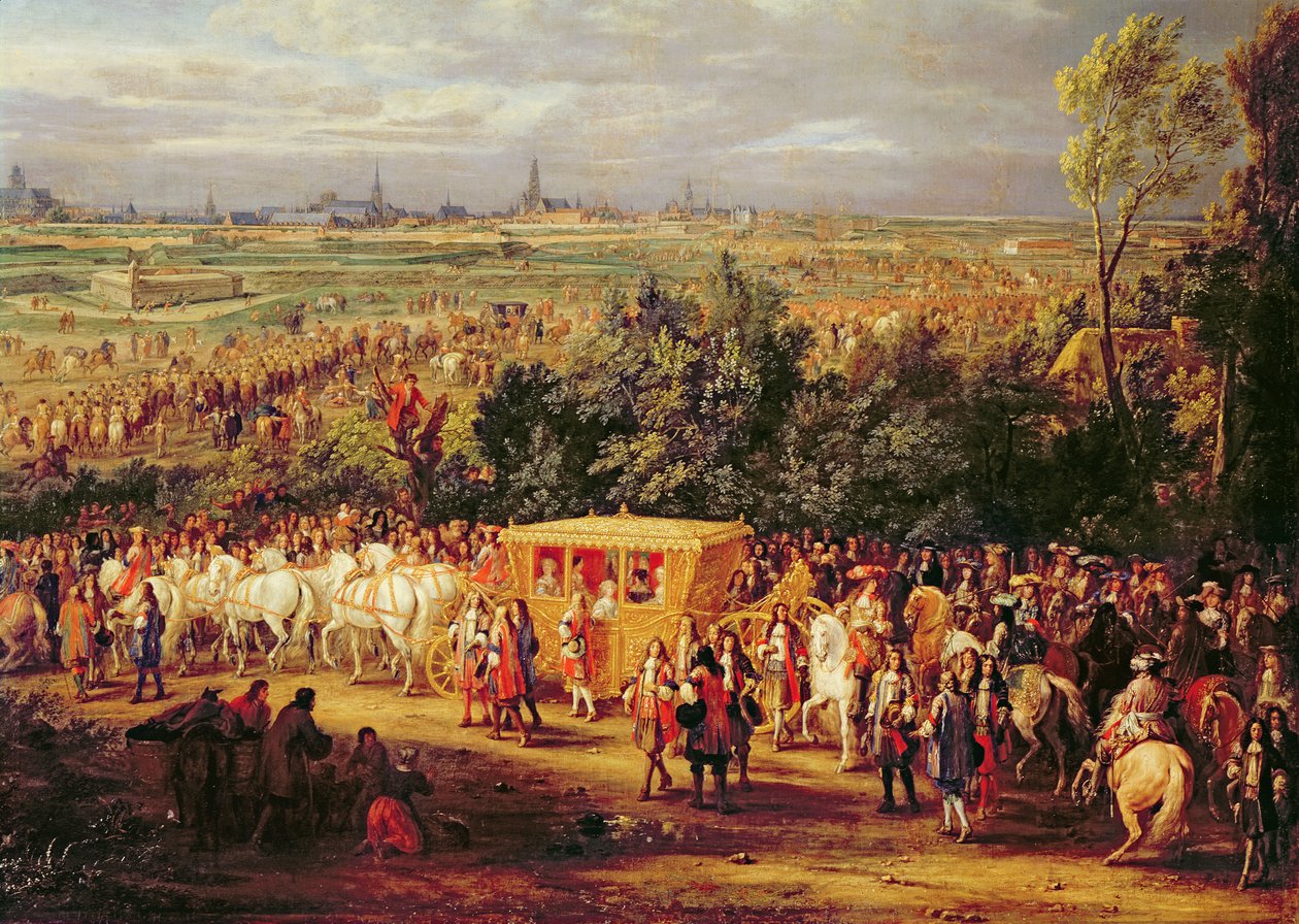 Itävallan Ludvig XIV:n (1638-1715) ja Marie-Theresen (1638-83) tulo Arrasiin, 30. heinäkuuta 1667, noin 1685 (yksityiskohta 159164) tekijältä Adam Frans van der Meulen