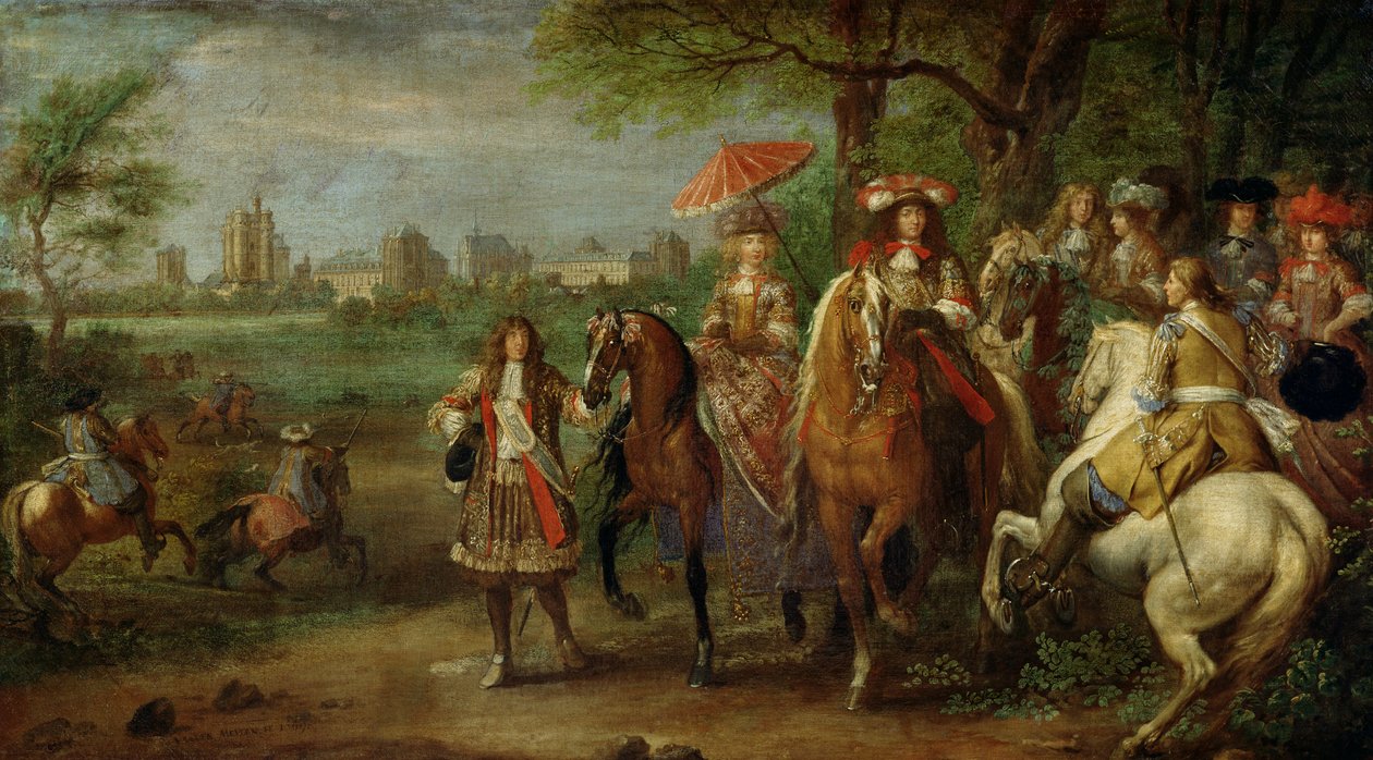 Näkymä Vincennesin linnaan, jossa ovat Ludvig XIV (1638-1715) ja Maria Teresia (1638-83), 1669. tekijältä Adam Frans van der Meulen
