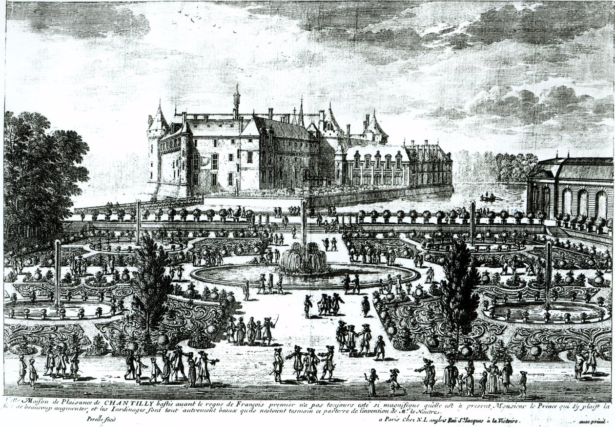 Chateau de Chantilly ja Andre le Notren (1613-1700) suunnittelemat puutarhat tekijältä Adam Perelle
