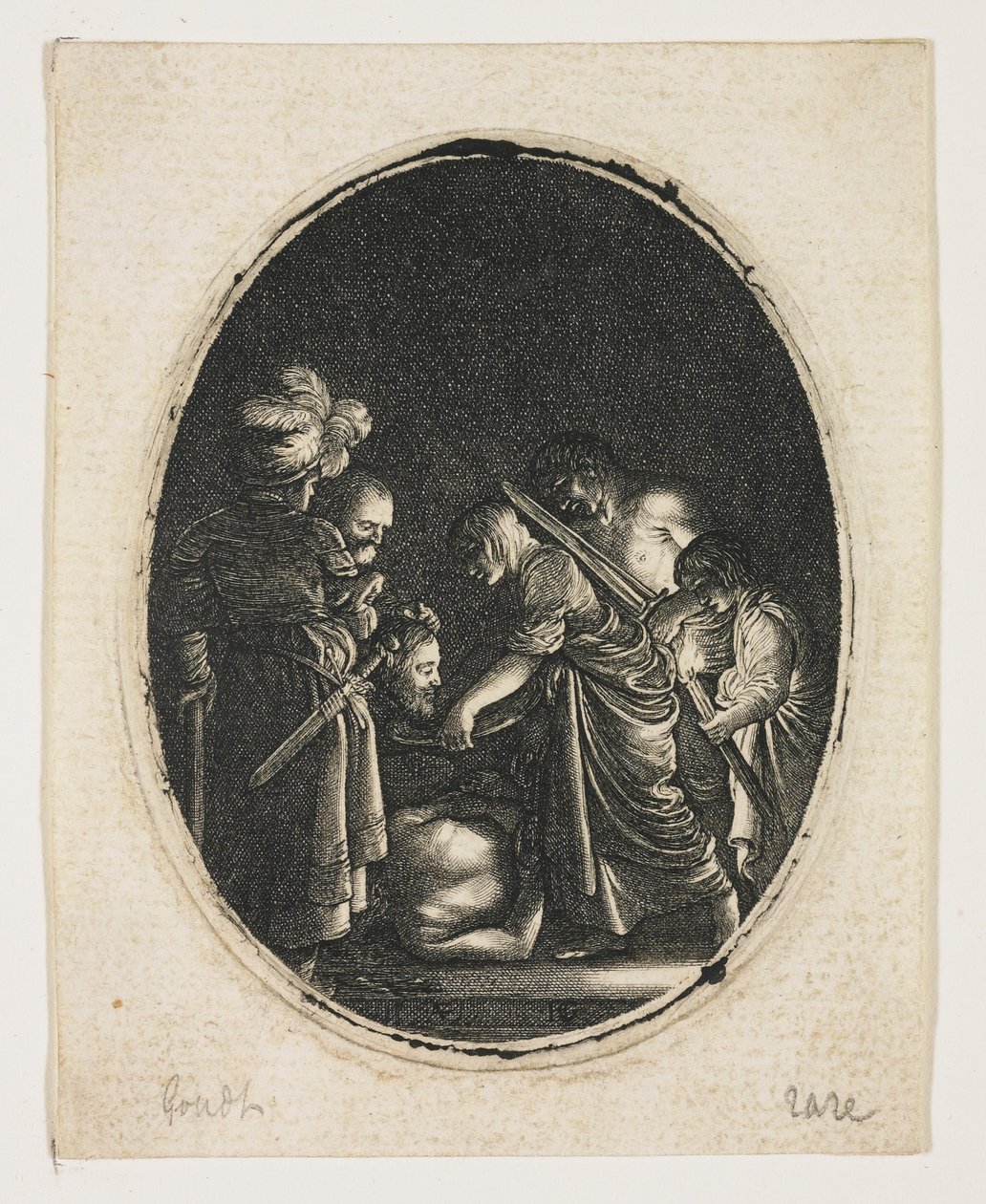 Salome vastaanottamassa Pyhän Johanneksen päätä, kaiverrus Hendrik Goudt (1583-1648), n. 1607-09 (kaiverrus) tekijältä Adam (after) Elsheimer
