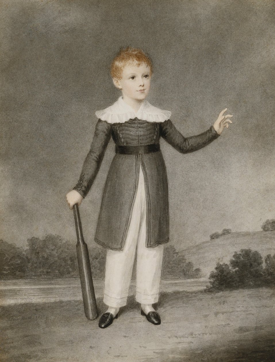 Muotokuva Edward Curriesta pitelemässä krikettimailaa, 1830 tekijältä Adam Buck