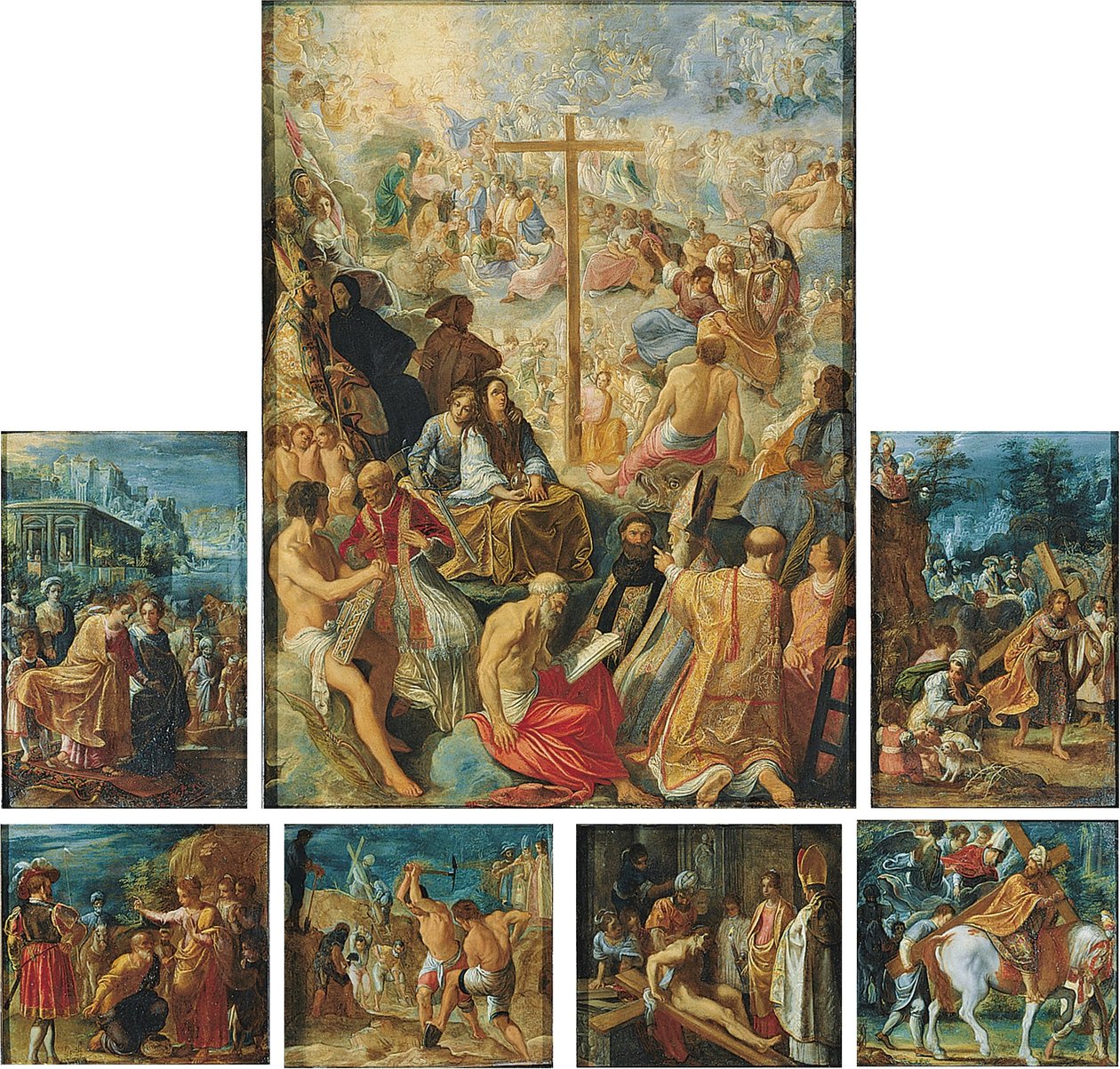Saksa: Der Frankfurter Kreuzaltar (Die Auffindung und Verherrlichung des Wahren Kreuzes) Frankfurtin Pyhän ristin alttaritaulu. tekijältä Adam Elsheimer