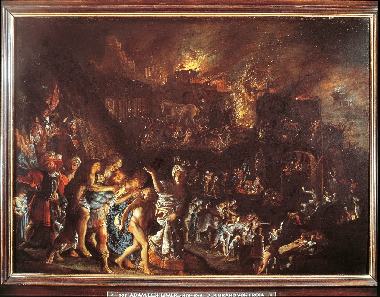 Troijan palaminen, n. 1604 (öljy kuparille) tekijältä Adam Elsheimer