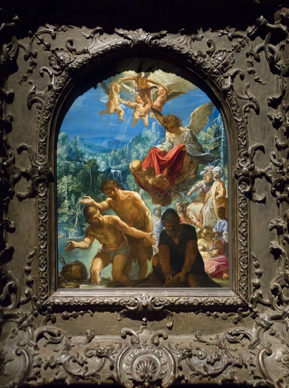 Kristuksen kaste, noin 1598-1600 (öljy kuparille). tekijältä Adam Elsheimer
