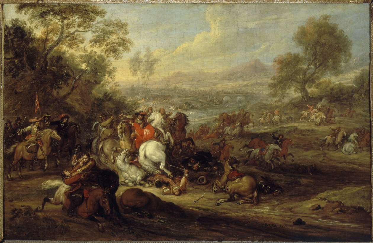 Ratsuväen shokki tai ratsuväen taistelu, 1652-1690 (öljy kankaalle) tekijältä Adam Frans van der Meulen