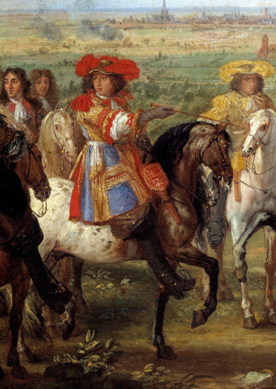 Kuningas Ludvig XIV ennen Fivesin printaria Lillessä elokuussa 1667 Kuningasta edustava yksityiskohta. Adam Van der Meulenin (1632-1690) maalaus (ec.flam.) 1667 Su. 0,52x0,8 m tekijältä Adam Frans van der Meulen