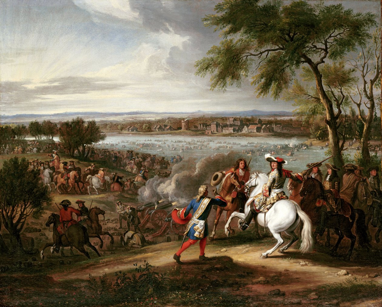 Ranskan kuningas Ludvig XIV ylitti Reinin 12. kesäkuuta 1672 tekijältä Adam Frans van der Meulen