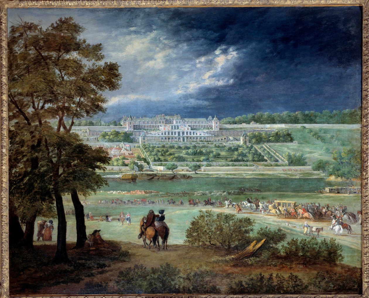 Le Chateau Neuf de Saint-Germain (Saint Germain en Laye) ja puutarhat, terassien jälleenrakennuksen aikana Adam Van der Meulenin (1632-1690) maalaus 1664-1665 Su. 1,1x1,3 m Pariisi, Musee Carnavalet tekijältä Adam Frans van der Meulen