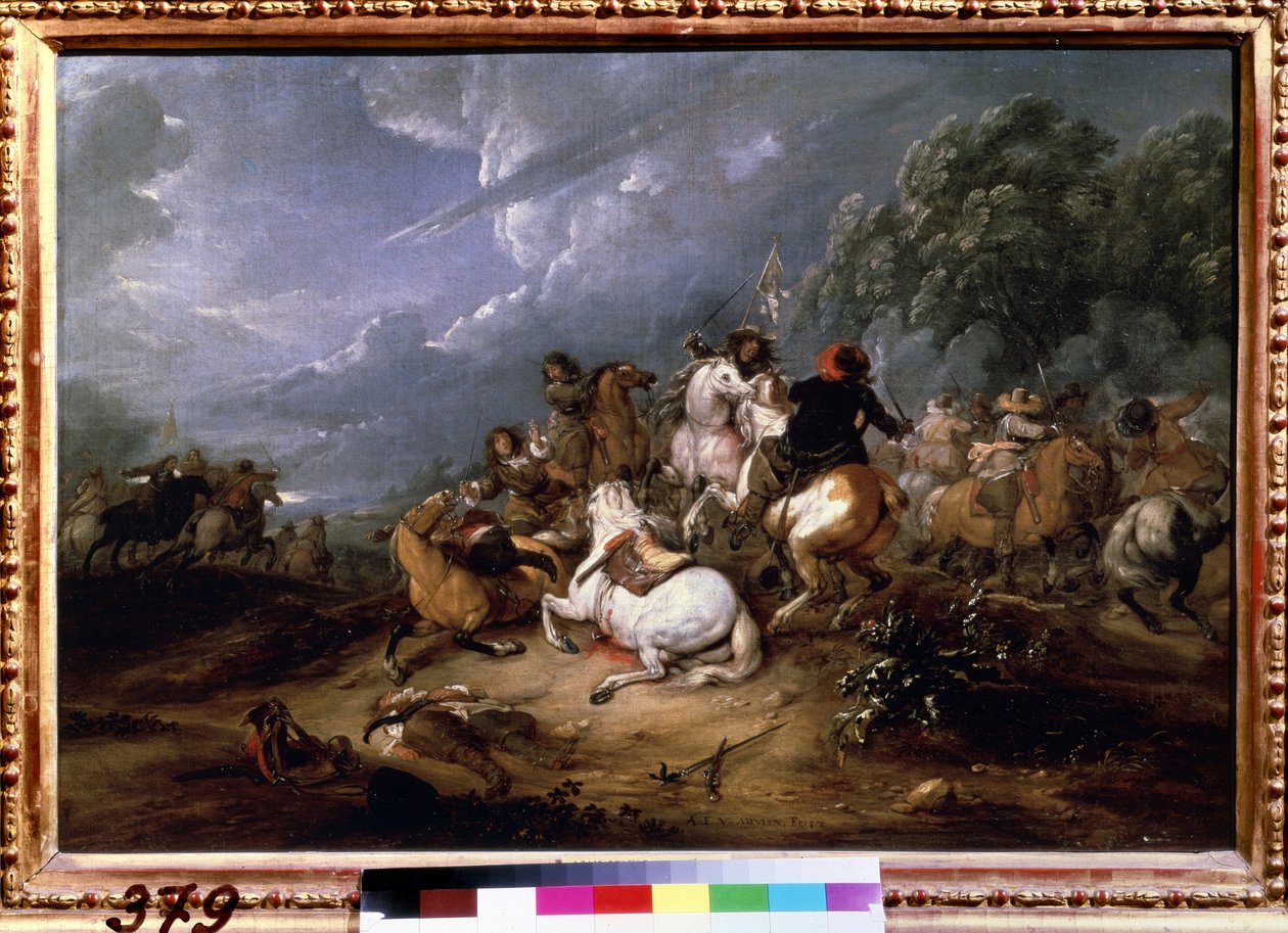 Adam Frans van der Meulenin (1632-1690) maalaus ""Kahakka"" (Cavalry Skirmish) 1660 Pushkin-museo, Moskova tekijältä Adam Frans van der Meulen