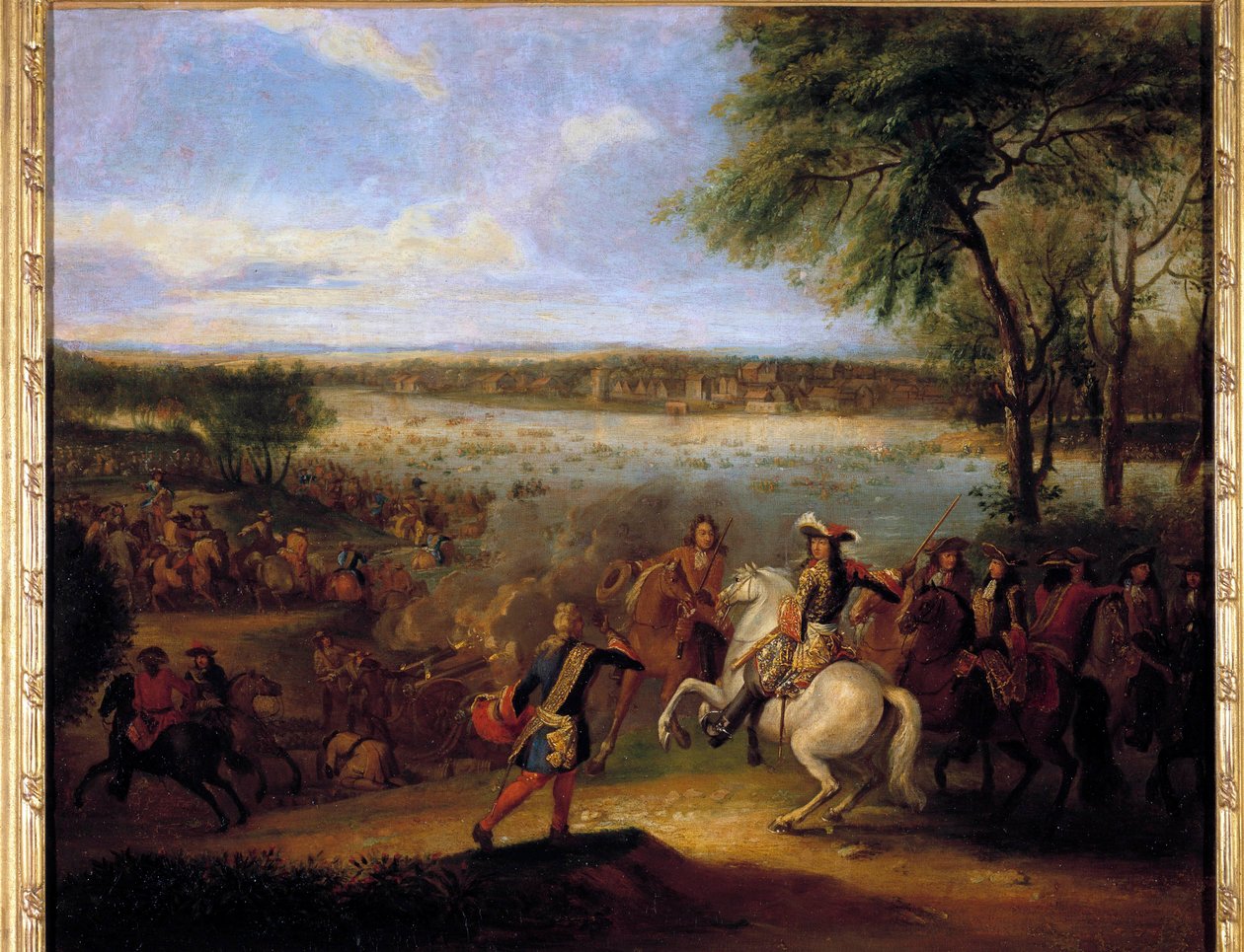 Ludvig XIV:n (1638-1715) Reinin kulku ennen Tolhuisia 12.7.1672 Adam Frans Van der Meulenin (1632-1690) maalaus Sun. 0,6x0,7 m tekijältä Adam Frans van der Meulen