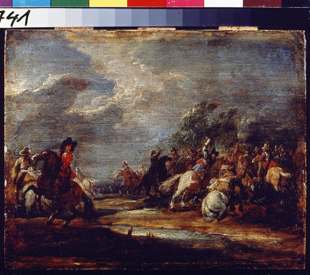 Taistelu. Taistelu. Maalaus Adam Frans van der Meulen (1632-1690), noin 1660. Öljy puulle. Flanderin taidetta, barokkityyliä. Pushkinin taidemuseo, Moskova tekijältä Adam Frans van der Meulen