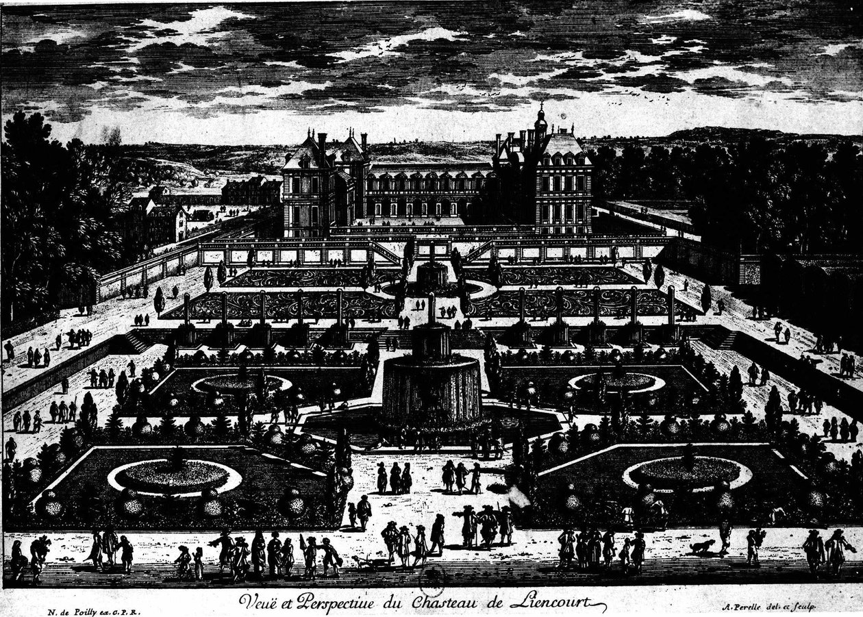 Chateau de la Rochefoucauld Liancourtissa; piirustus Perelle. tekijältä Adam Perelle