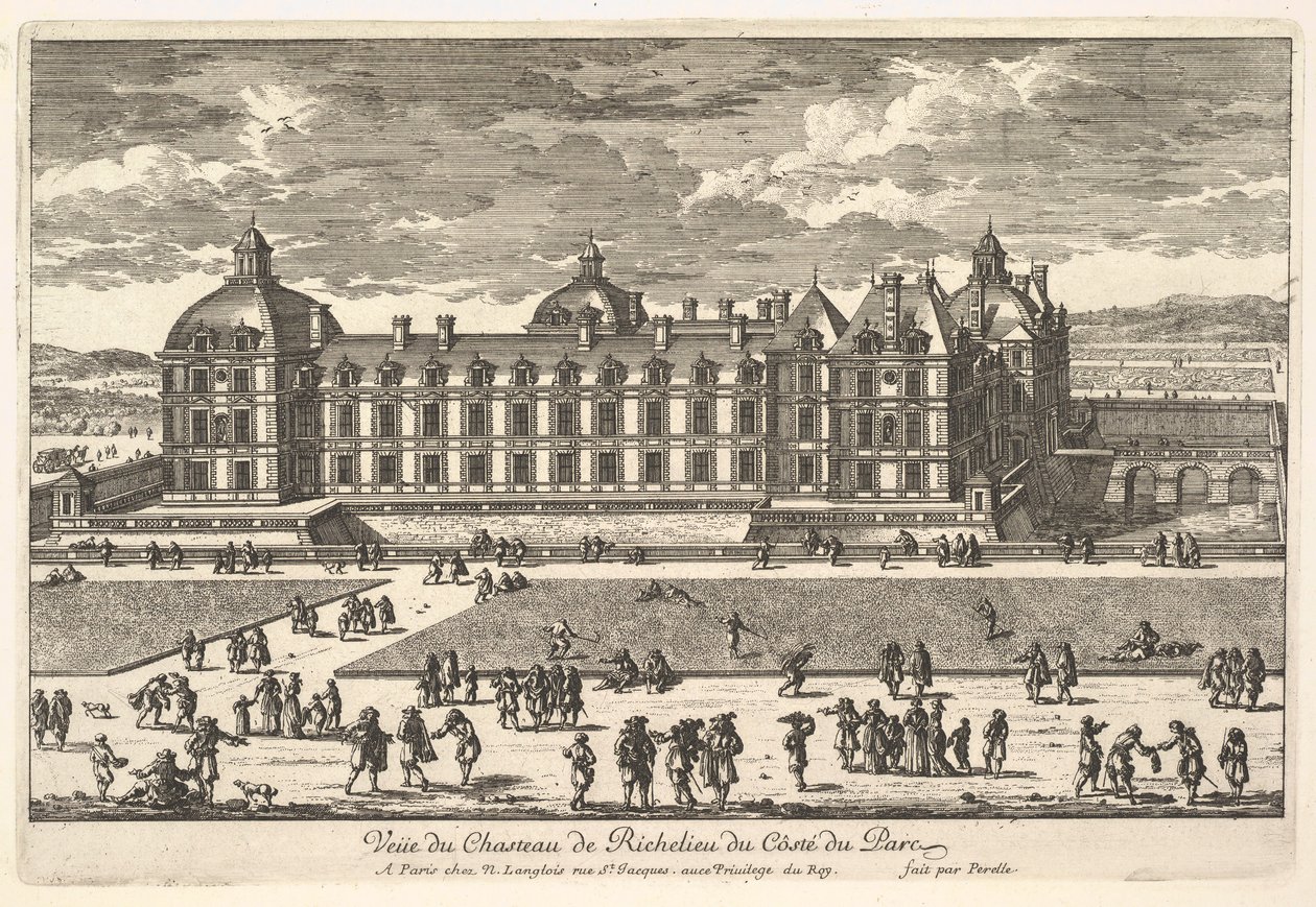 Näkymä Château de Richelieulle puiston puolelta, 1600-luku. tekijältä Adam Perelle