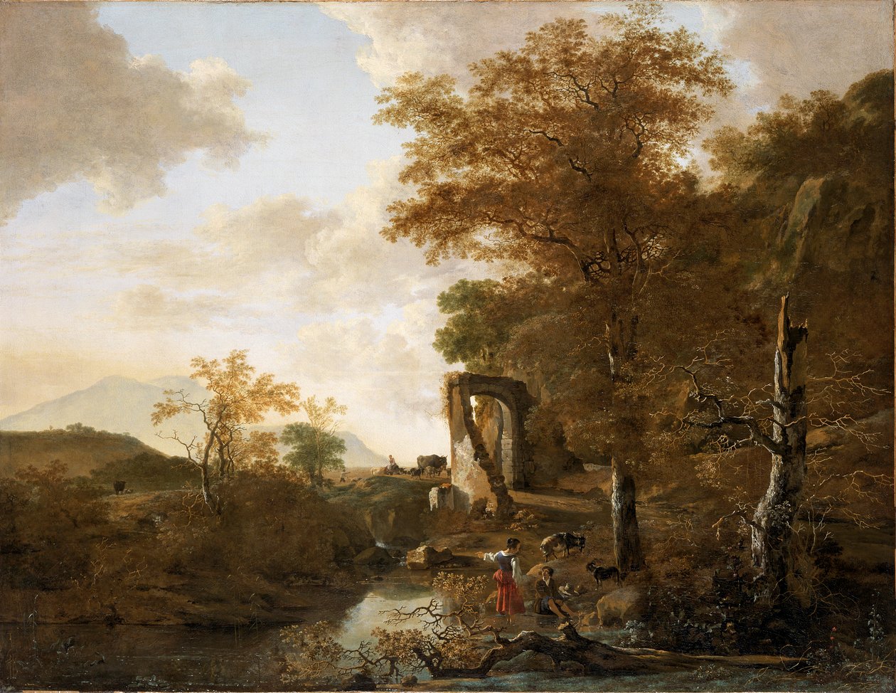 "Maisema kaarevalla yhdyskäytävällä", c1654 tekijältä Adam Pynacker