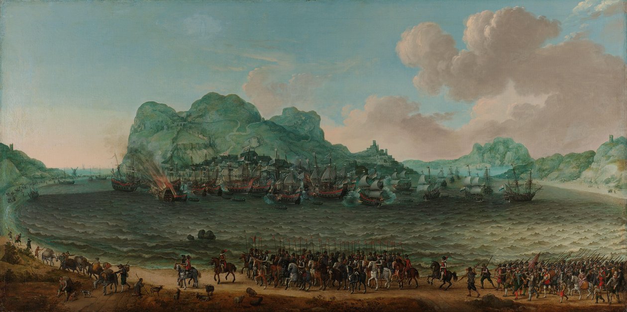 Voitto espanjalaisista lähellä Gibraltaria amiraali Jacob van Heemskerckin komentaman laivaston toimesta, 25. huhtikuuta 1607 tekijältä Adam Willaerts (signed by artist)