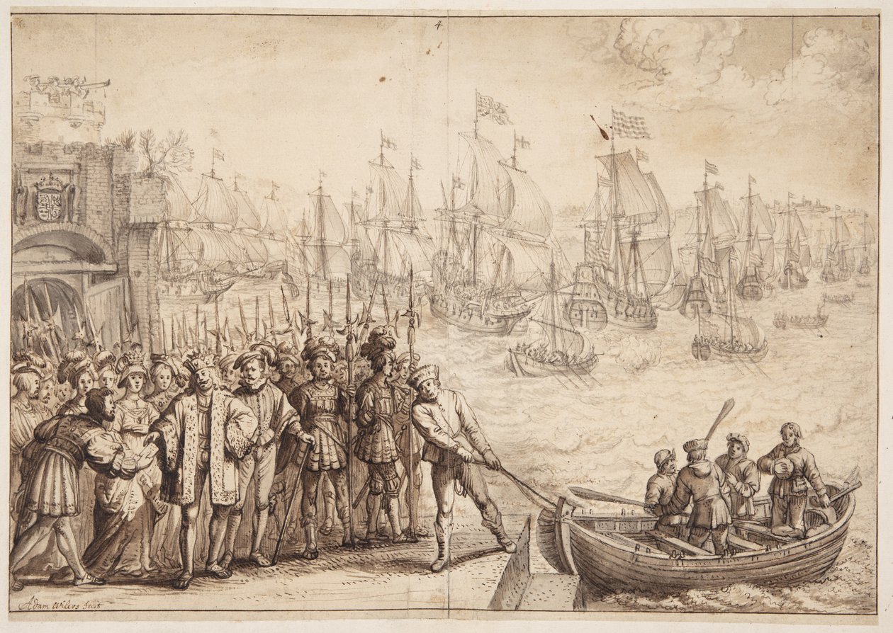 Christian II lähtee Kööpenhaminasta vuonna 1523 tekijältä Adam Willaerts